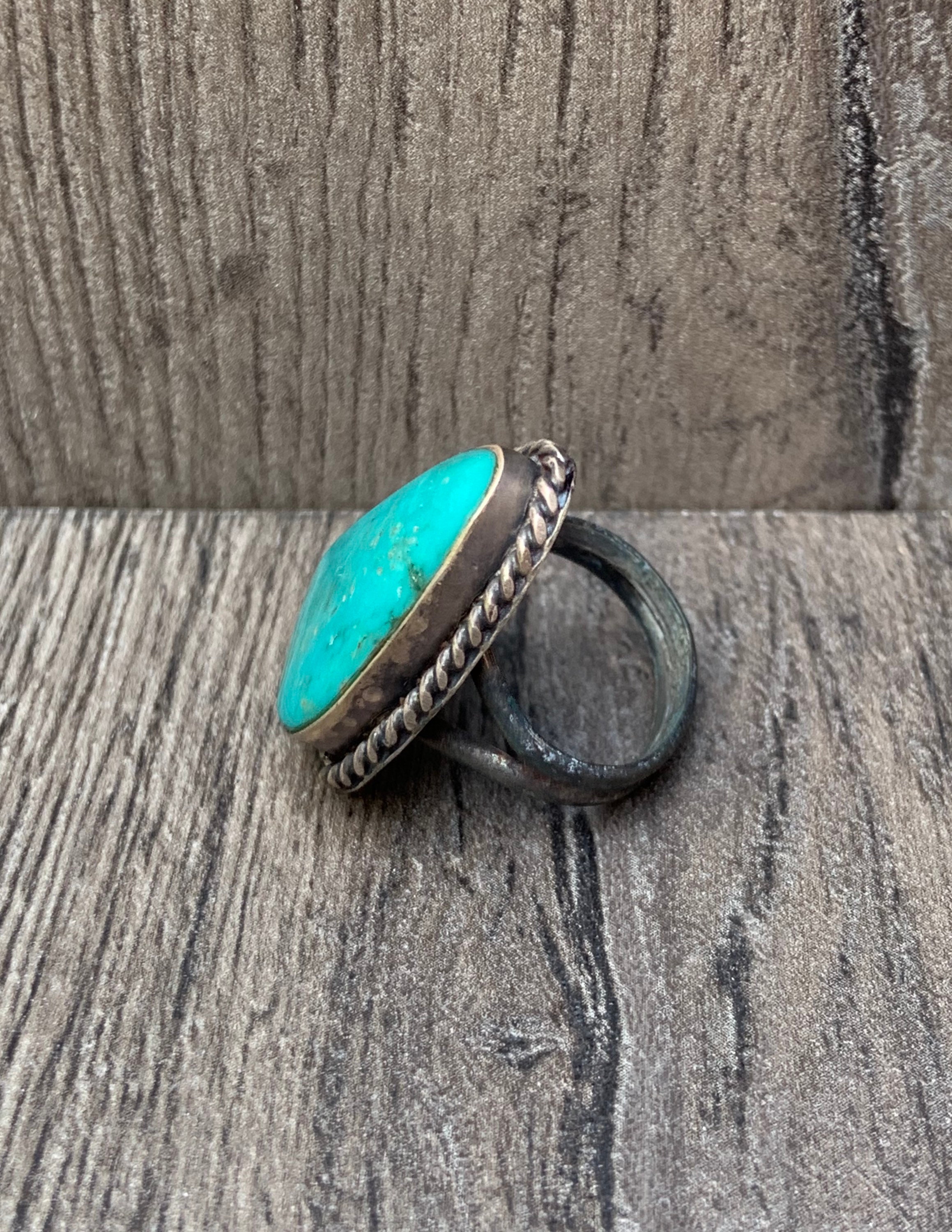 Bague Amérindienne Vintage - Argent Et Turquoise - Bijou Ethnique Ancien