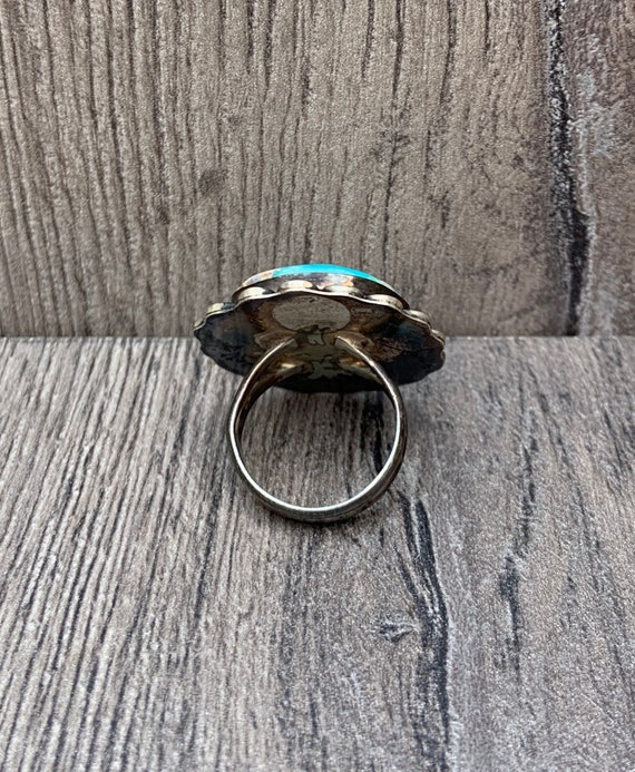 Native American Turquoise And Silver Circle Ring - image 4