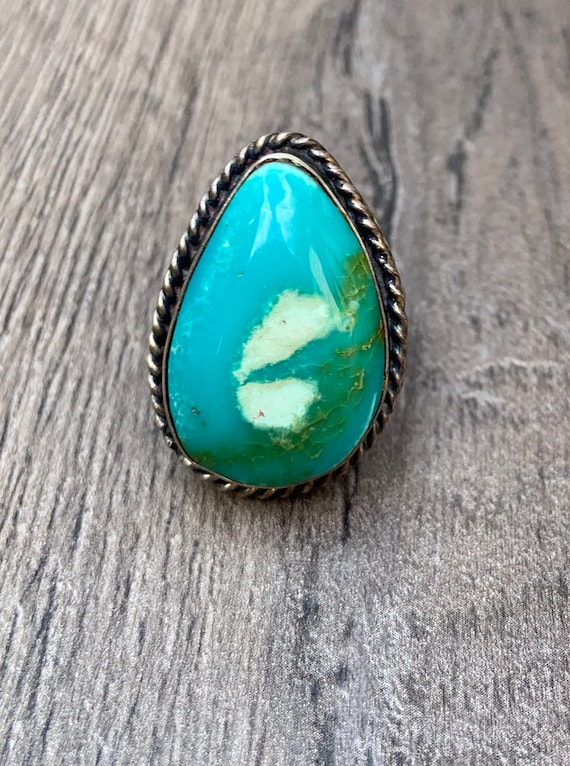 Native American Turquoise and Silver Tear Drop Rin