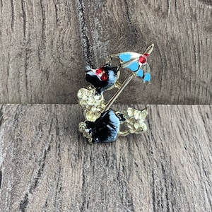 Vintage Cat Holding An Umbrella Brooch