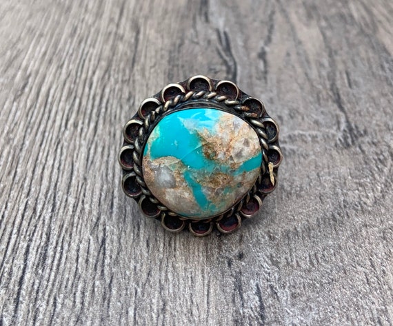 Native American Turquoise And Silver Circle Ring - image 1