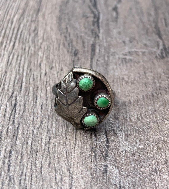Native American Silver Leaf Ring with Turquoise - image 1