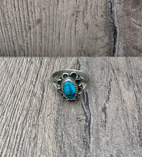 Turquoise and Silver Native American Flower Ring - image 2