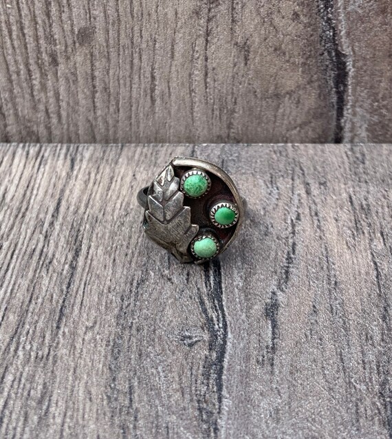 Native American Silver Leaf Ring with Turquoise - image 2