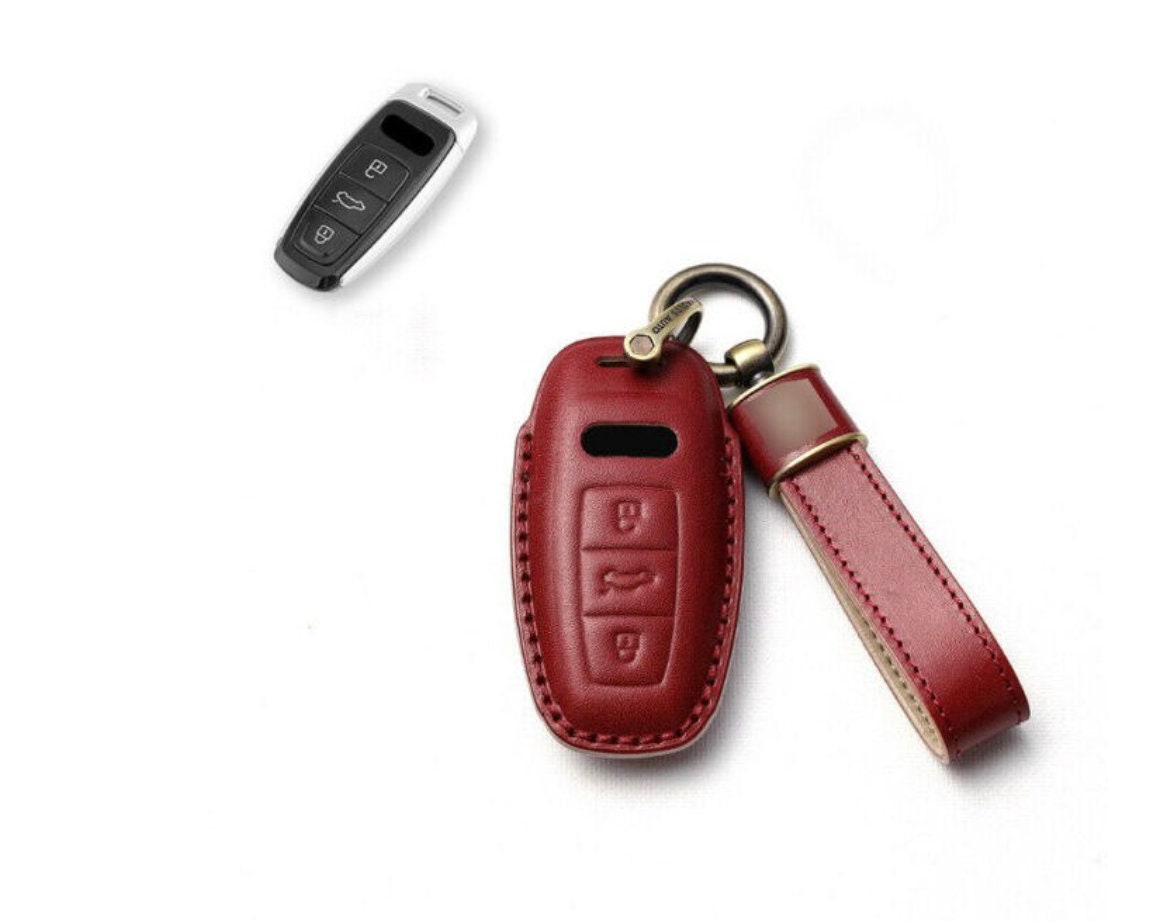 Double Rivet Leather Key Fob Keychain