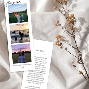 Modelo de marcador de página para proposta de madrinha de casamento PhotoBooth, estilo tira de fotos, cartão de proposta de madrinha de casamento, você será minha madrinha de casamento - MODELO PERSONALIZÁVEL