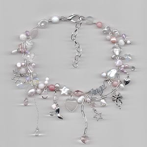 city girl necklace - handmade beaded natural freshwater pearl, pink y2k aesthetic crystal gothic natural heart star bow shoe charm jewelry