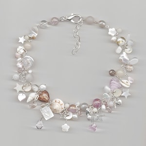 adoration necklace (version 2) - handmade beaded natural freshwater pearl, seashell aesthetic crystal natural heart star cross charm jewelry