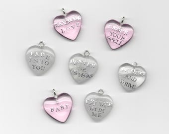 HARTJES MET LETTERS - roze wit helder coquette kawaii levert sieraden maken ketting esthetische kristallen glazen harthanger met woorden