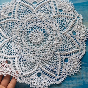 Crochet doily Angela, 34 cm, designed by Patricia Kristoffersen, cotton doily, doily for sale, texture doily, doilies vintage, home decor