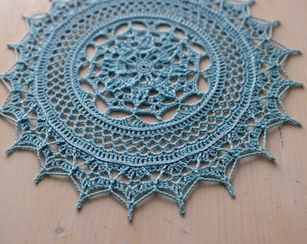 Blue crochet doily, 25 cm, Leilani doily designed by Ramalakshmi Pasumarthy