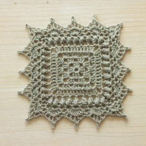 Silver gray crochet doily, 11 x 11 cm