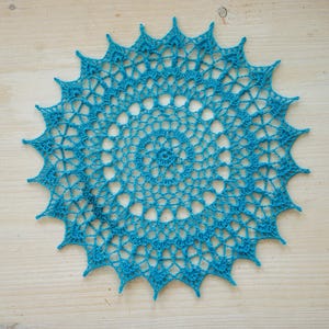 Blue crochet doily, June, 22 cm, designed by Olga Shalaeva