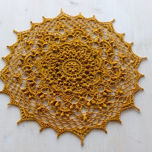 Golden crochet doily, 25 cm, Mamie doily, designed by Olga Shalaeva, crochet decor, crochet doilies, doiley, doily for sale, doilies decor