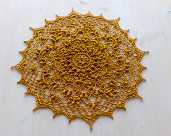 Golden crochet doily, 25 cm, Mamie doily, designed by Olga Shalaeva, crochet decor, crochet doilies, doiley, doily for sale, doilies decor