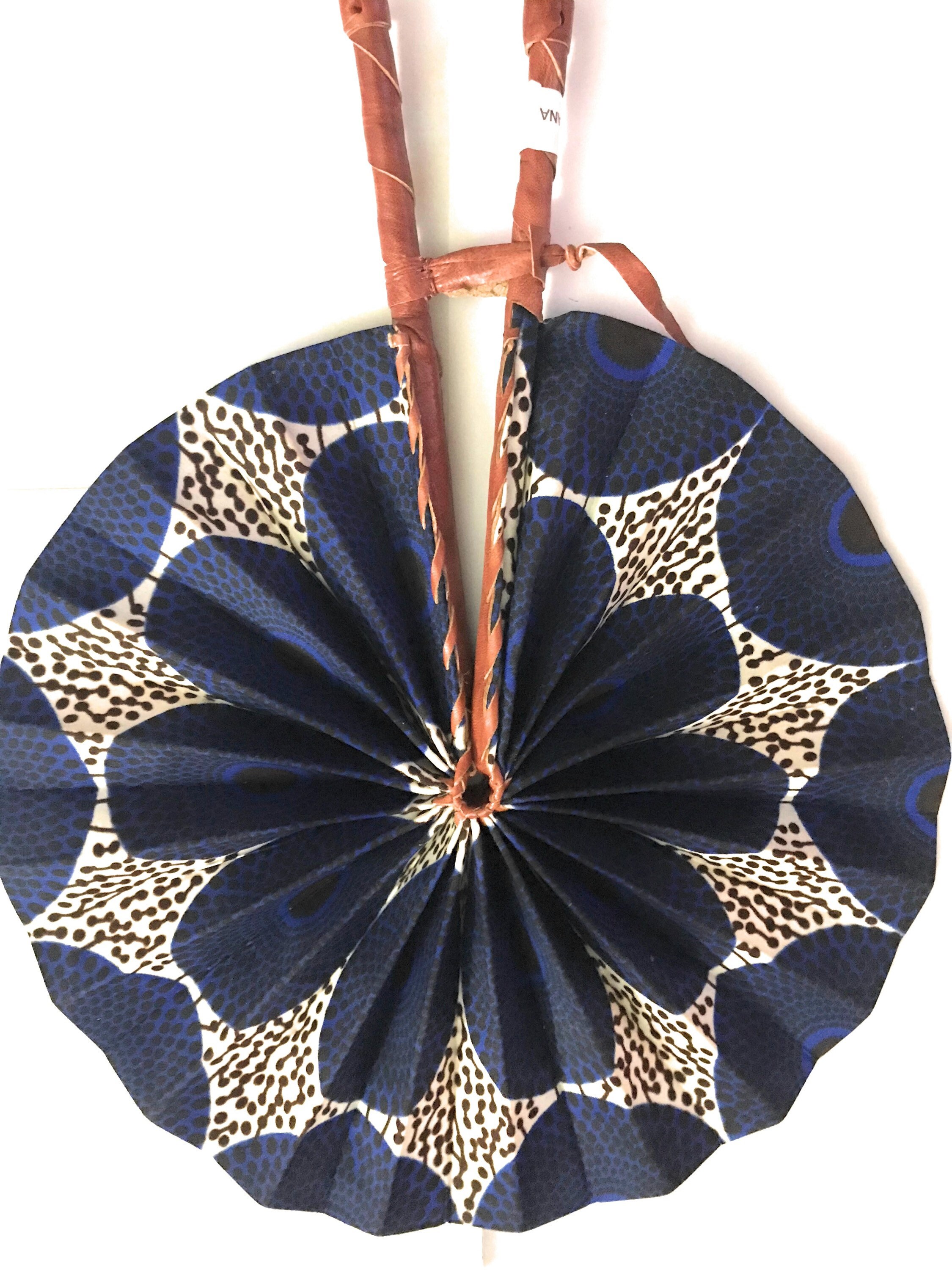 African Fabric Fans/Handheld Fans/ Ankara/ Leather Handle