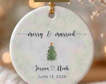 First Year Married Ornament, Personalized Wedding Shower Gifts, Our First Year Christmas Keepsake, Minimalist Bauble, Merry and Married Gift