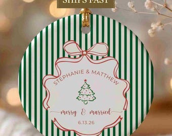 First Year Married Ornament, Personalized Wedding Shower Gifts, Our First Year Christmas Keepsake, Minimalist Bauble, Merry and Married Gift