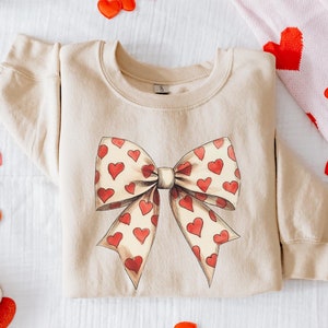 Valentinstag Sweatshirt, Herz Kokette Schleife, Süßer Valentinstag Pullover, Romantisches Herz Sweatshirt, Geschenk für Sie