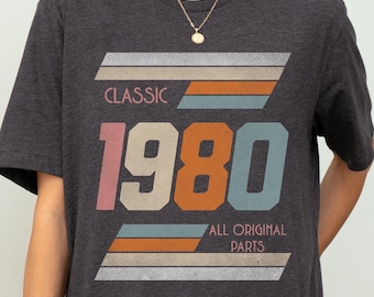 45th Birthday Shirt, 1980 Birthday Gift, Retro 45th Birthday Tshirt, Birthday Year Number Shirt, Milestone Birthday Shirt for Women or Men