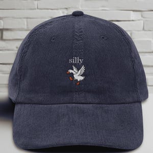 Silly Goose Embroidered Hat, Funny Vintage Corduroy Hat, Goose Dad Hat, Aesthetic Funny Hat, Adjustable Baseball Cap, Gift for Him Her