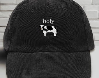 Holy Cow Embroidered Hat, Funny Corduroy Hat, Aesthetic Dad Hat, Cow Lover Gift, Adjustable Baseball Cap, Farmer Hat, Gift for Him Her