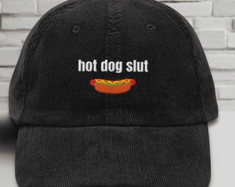 ホットドッグ・スラット・ハット、面白い刺繍入りキャップ、コーデュロイのダッドハット、皮肉な帽子、ホットドッグ・ベースボールハット、トレンディなサマーハット、ヴィンテージ・フーディーハット