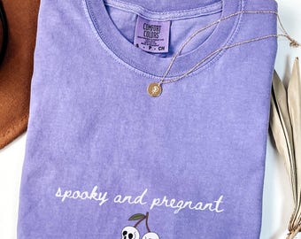Pregnancy Announcement Shirt, Spooky and Pregnant Tee, Halloween Maternity Shirt, Skull Baby Reveal Shirt, Funny Mom To Be Shirt