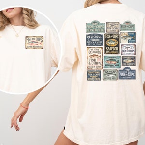 Vintage Fish and Chips Sign Shirt, Retro Fisher Tee, Ocean Fish Shirt, Fisherman Gifts, Ocean Shirt, Cute Fish Shirt, Fisherman Aesthetic