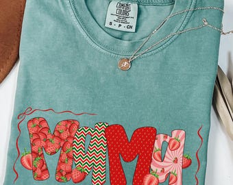 Strawberry Mama Shirt, Cute Mom Shirt, Fruit Print Mom Tee, Mother's Day Gift, Trendy Mama Shirt, Comfy Mom Life Tee, Gift For Mama