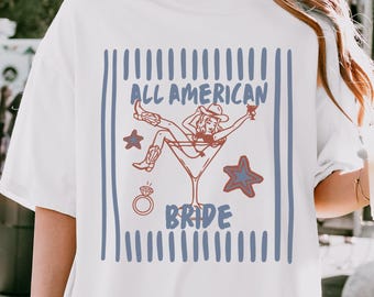 All American Bride Shirt, Coastal Cowgirl Tshirt, Patriotic Bride Tee, 4th of July Bachelorette Shirt, Bridal Party Top, Western Tote Bag
