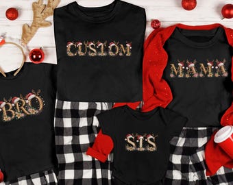 Customized Christmas Family Shirts, Matching Group Christmas Shirts 2025, Custom Family Title Holiday Tee, Xmas Gift, Faux Embroidery Shirts