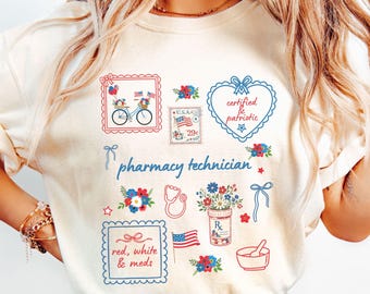 Patriotic Pharmacy Tech Gifts, Red White & Blue Shirt, Coquette Americana Pharmacist Shirt, Cute CPHT July 4th Tee, Pharm Tech Tshirt