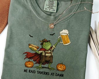 Oktoberfest Halloween Shirt, Comfort Colors® Medieval Frog Tee, Funny Spooky Season Tshirt, Beer Drinking Apparel, German Festival Top