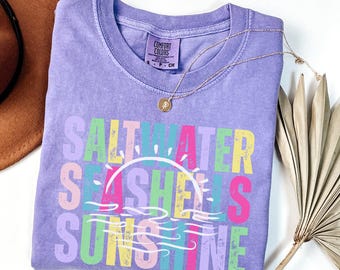 Saltwater Seashells Saltwater Shirt, Beach Summer Tee, Comfort Colors Shirt, Tropical Coastal Vibes Top, Sunset Shirt, Vacation Shirt Women