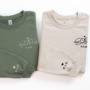 Matching Couples Sweatshirt, Custom Embroidered Turtle Sweatshirt, Gift for Couples, 1st Anniversary Gift, Engagement Gift, Date Shirt