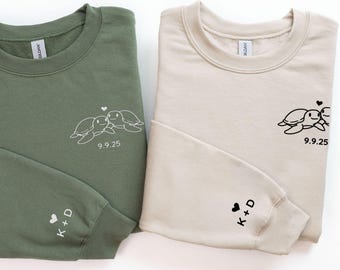 Sudadera a juego para parejas, sudadera con tortuga bordada personalizada, regalo para parejas, regalo de primer aniversario, regalo de compromiso, camiseta para una cita.