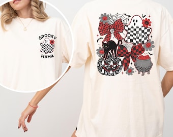 Halloween Mama Shirt, Cute Ghost Mom Shirt, Fall Retro Halloween Tee, Checkered Pumpkin Shirt, Halloween Shirt for Moms, Boo Mom Tee