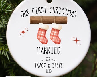 Personalized First Christmas Married Ornament, Our First Christmas as Mr and Mrs, Newlywed Wedding Gift, Couple Christmas Keepsake