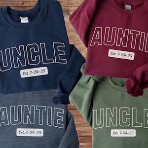 Custom Auntie Uncle Sweatshirt, Personalized Aunt Uncle Est Sweatshirt, Aunt Uncle Shirt, New Aunt Gift, Pregnancy Announcement Gift