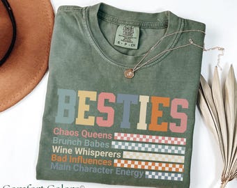 Funny T-Shirt, Sarcastic Shirt, Birthday Gift for Her, Checkered Besties Shirt, Humorous Quotes, Sassy Shirt, Funny Sayings Shirt
