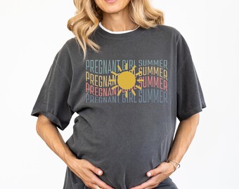 Pregnant Girl Summer Shirt, Beach Pregnancy Announcement, Comfort Colors Tee, New Mom Gift, Baby Reveal Shirt, Mom to Be Tee
