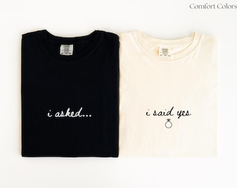Matching Engagement Shirts, Couple Proposal Shirts, I Asked I Said Yes Shirts, Engagement Gift for Couple, Bride and Groom Tees