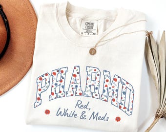 Patriotic Pharmacist Gifts, Red White & Blue Shirt, July 4th Pharmacist Tee, Floral Pharm Life Tshirt, Retro Americana Pharmacy Tee