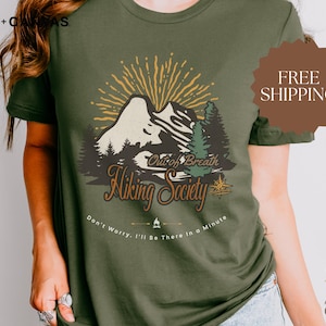 Nature Lover Shirt, Out of Breath Hiking Society Shirt, Funny Hiking Gift for Him Her, Adventure Apparel, Mountain Scene Top, Humorous Tee