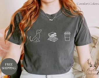 Dogs Books Coffee Shirt, Gift for Dog Lovers, Funny Dog Tshirt, Bookish Gift for Dog Lovers, Coffee Lover Gift, Graphic Bookish Tee