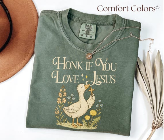 Funny Christian Shirt, Comfort Colors Goose Tee, Honk if You Love Jesus, Boho Faith Shirt, Religious Graphic Tee, Christian Gift for Her