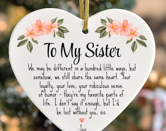 Personalized Sister Ornament, Porcelain Keepsake for Sister, Gift for Big Sister, Little Sister Gift, Christmas Birthday Gift, Bestie Gift