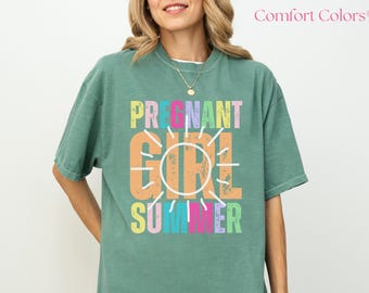 Pregnant Girl Summer Shirt, Beach Pregnancy Announcement, Comfort Colors Tee, New Mom Gift, Baby Reveal Shirt, Mom to Be Tee