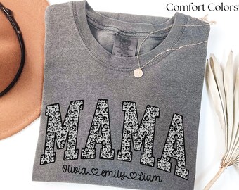Comfort Colors® Mama Shirt, Personalized Mama Tee, Leopard Print Mom Shirt, Cute Mom Tshirt, Mothers Day Gift, New Mom Shirt, Mom Birthday